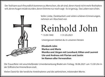 Anzeige von Reinhold John von MGO