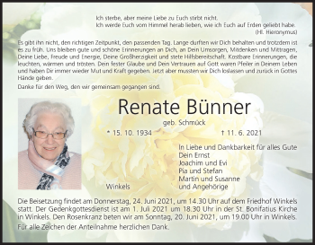 Anzeige von Renate Bünner von MGO
