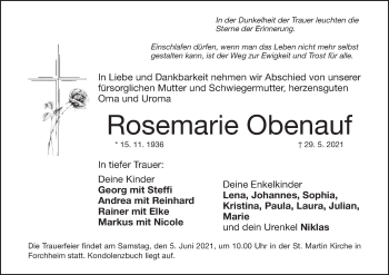 Anzeige von Rosemarie Obenauf von MGO