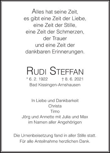 Anzeige von Rudi Steffan von MGO