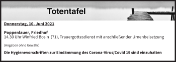 Anzeige von Totentafel vom 10.06.2021 von MGO