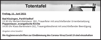 Anzeige von Totentafel vom 11.06.2021 von MGO