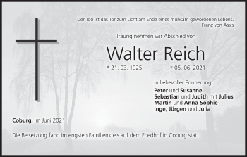 Anzeige von Walter Reich von MGO