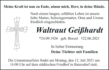 Anzeige von Waltraut Geißhardt von MGO