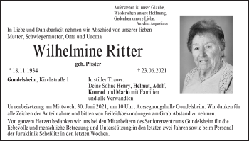 Anzeige von Wilhelmine Ritter von MGO