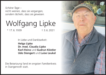 Anzeige von Wolfgang Lipke von MGO