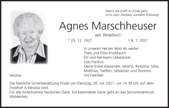Anzeige von Agnes Marschheuser von MGO