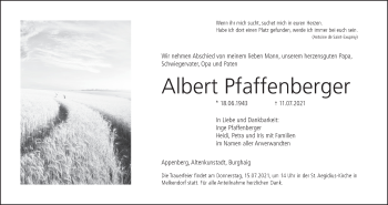 Anzeige von Albert Pfaffenberger von MGO