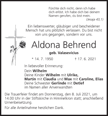 Anzeige von Aldona Behrend von MGO
