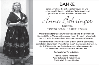 Anzeige von Anna Behringer von MGO