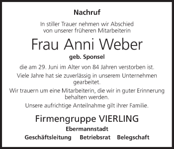 Anzeige von Anni Weber von MGO