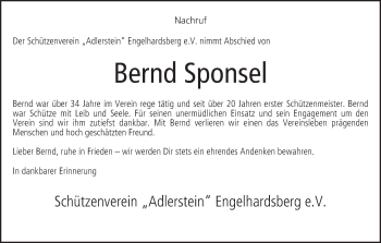 Anzeige von Bernd Sponsel von MGO