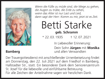 Anzeige von Betti Starke von MGO