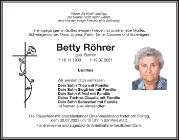 Anzeige von Betty Röhrer von MGO