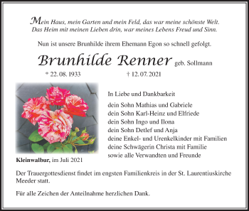 Anzeige von Brunhilde Renner von MGO