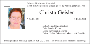 Anzeige von Christa Geisler von MGO
