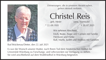 Anzeige von Christel Reis von MGO