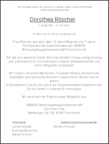 Anzeige von Dorothea Röscher von MGO