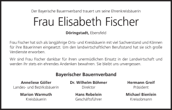 Anzeige von Elisabeth Fischer von MGO