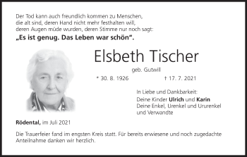 Anzeige von Elsbeth Tischer von MGO