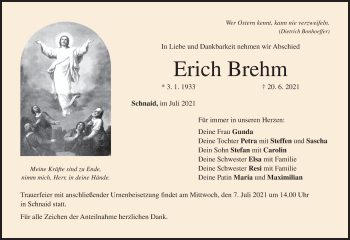 Anzeige von Erich Brehm von MGO