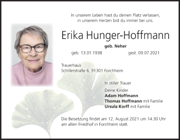 Anzeige von Erika Hunger-Hoffmann von MGO