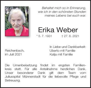 Anzeige von Erika Weber von MGO