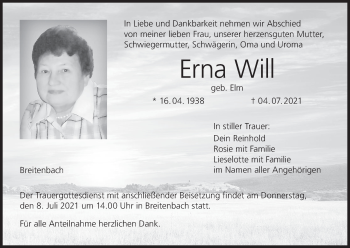 Anzeige von Erna Will von MGO