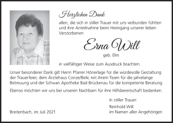 Anzeige von Erna Will von MGO