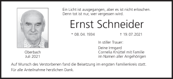 Anzeige von Ernst Schneider von MGO