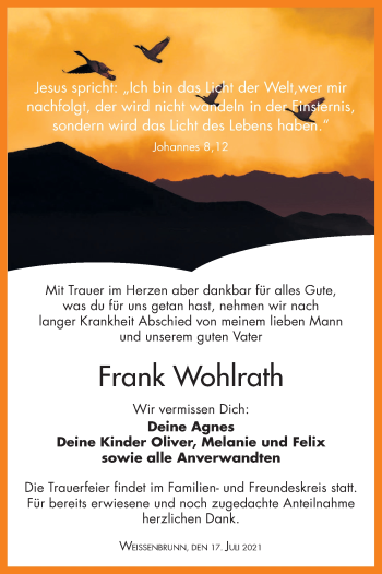 Anzeige von Frank Wohlrath von MGO