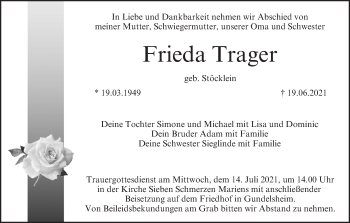 Anzeige von Frieda Trager von MGO