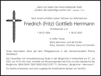 Anzeige von Friedrich Gottlieb Herrmann von MGO