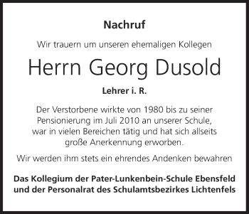 Anzeige von Georg Dusold von MGO