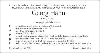 Anzeige von Georg Hahn von MGO