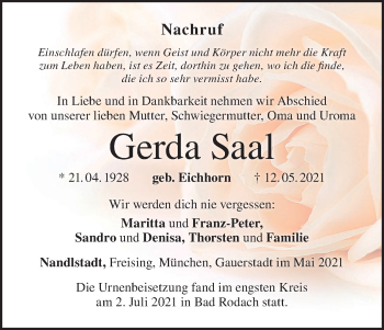 Anzeige von Gerda Saal von MGO