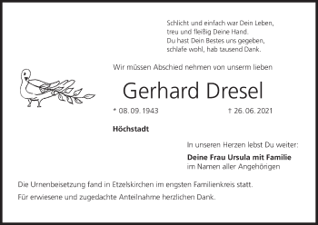 Anzeige von Gerhard Dresel von MGO