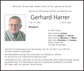 Anzeige von Gerhard Harrer von MGO