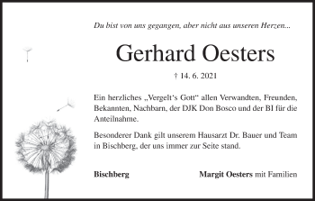 Anzeige von Gerhard Oesters von MGO
