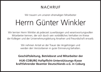 Anzeige von Günter Winkler von MGO