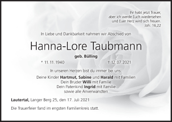 Anzeige von Hanna-Lore Taubmann von MGO