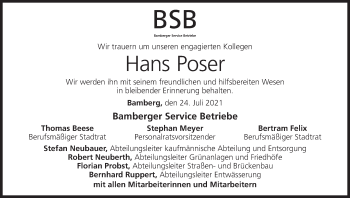Anzeige von Hans Poser von MGO