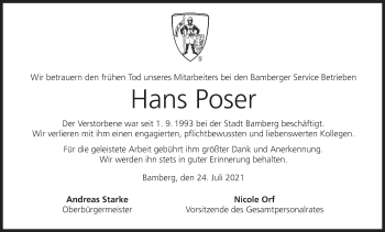 Anzeige von Hans Poser von MGO