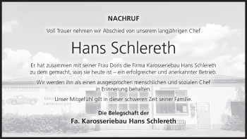Anzeige von Hans Schlereth von MGO