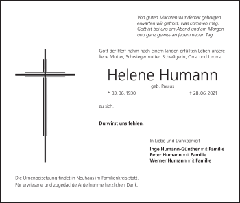 Anzeige von Helene Humann von MGO
