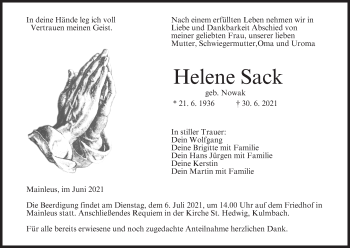 Anzeige von Helene Sack von MGO