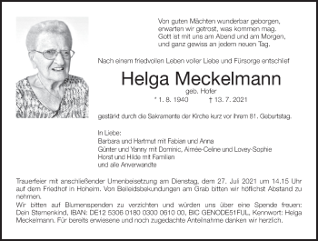 Anzeige von Helga Meckelmann von MGO
