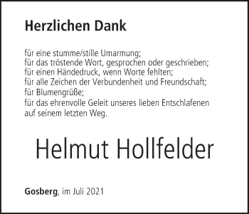 Anzeige von Helmut Hollfelder von MGO