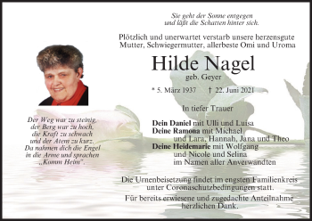 Anzeige von Hilde Nagel von MGO