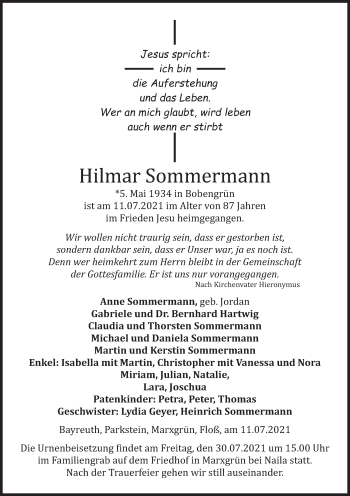 Anzeige von Hilmar Sommermann von MGO